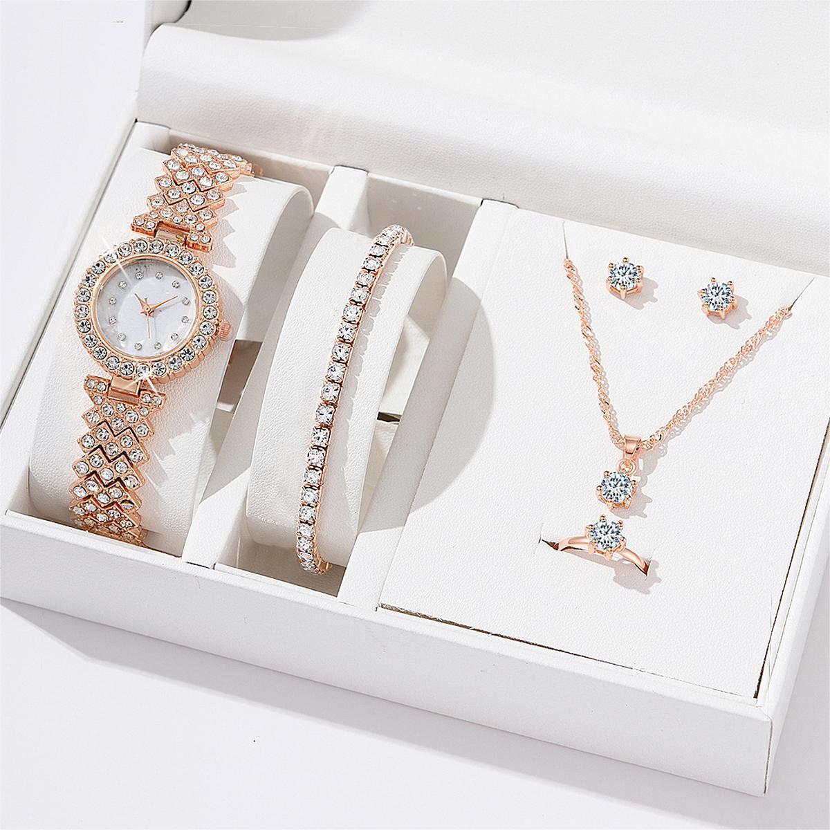 Women's Alloy Quartz Watch Necklace Earrings Bracelet Ring Set