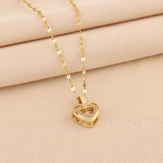 Double-layer Love Necklace With Rhinestones Titanium Steel Pendant Fashion Jewelry Woman