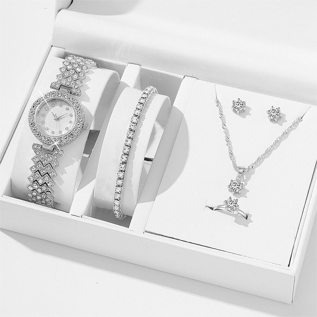 Women's Alloy Quartz Watch Necklace Earrings Bracelet Ring Set