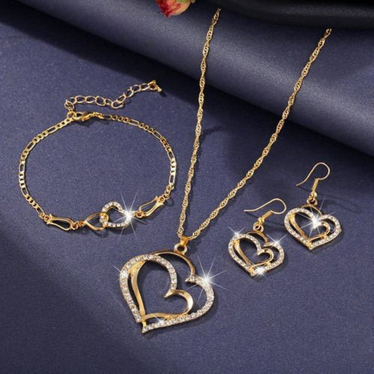 Double Love Heart Shaped Earrings And Necklace Set