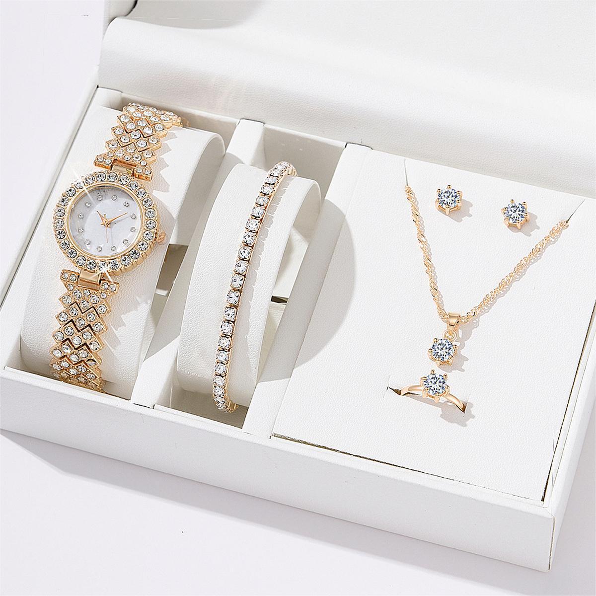 Women's Alloy Quartz Watch Necklace Earrings Bracelet Ring Set